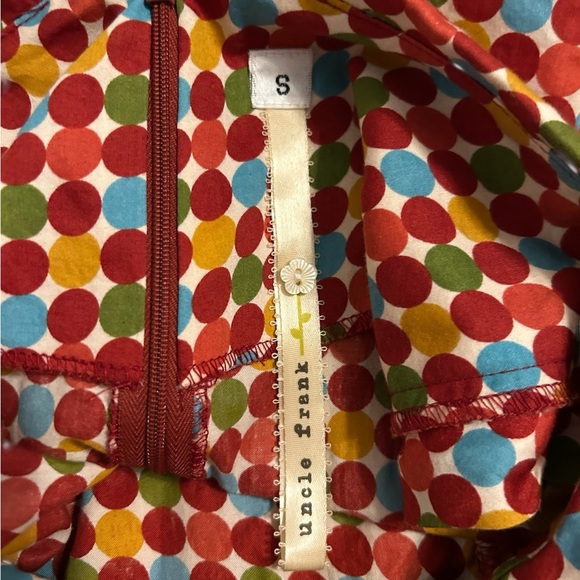 Uncle Frank Ruffled Bodice Multicolor Dot Midi Dress Belted Zip Up Back Sz Small - Picture 6 of 8